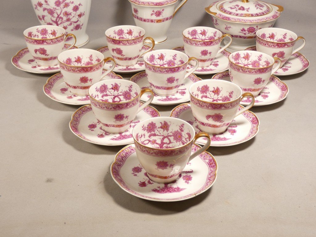 Haviland Limoges "purple Tree Of India," Porcelain Coffee Set For 10 People-photo-2