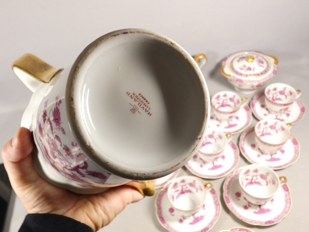 Haviland Limoges "purple Tree Of India," Porcelain Coffee Set For 10 People-photo-8