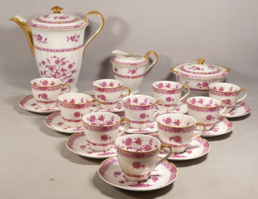 Haviland Limoges "purple Tree Of India," Porcelain Coffee Set For 10 People