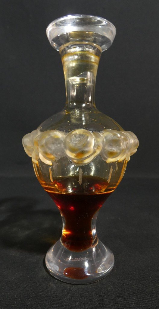 Lalique – “martine” Crystal Perfume Bottle Decorated With Roses, With Original Cap From 1980