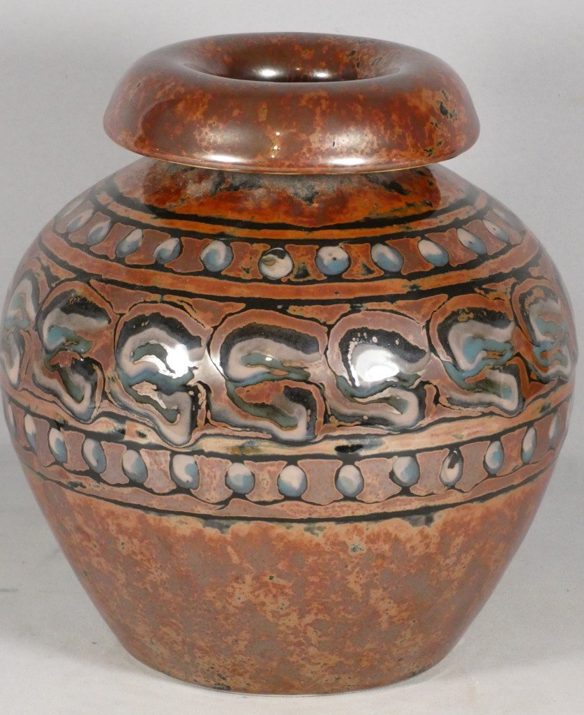 Camille Tharaud – Limoges – Porcelain Vase With Polychrome Enamel Decoration, Art Deco Period, 1930