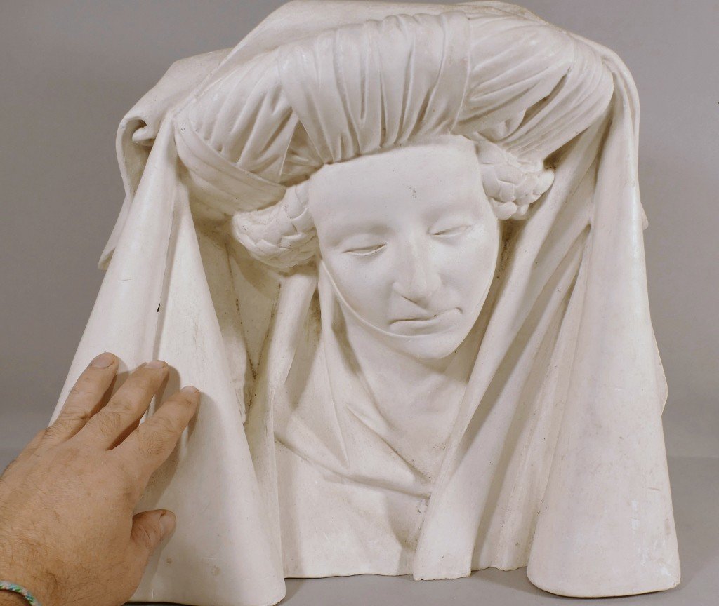 Plaster Head Of A Holy Woman – Late 19th-century Gothic Cast – The Entombment Of Tonnerre-photo-2