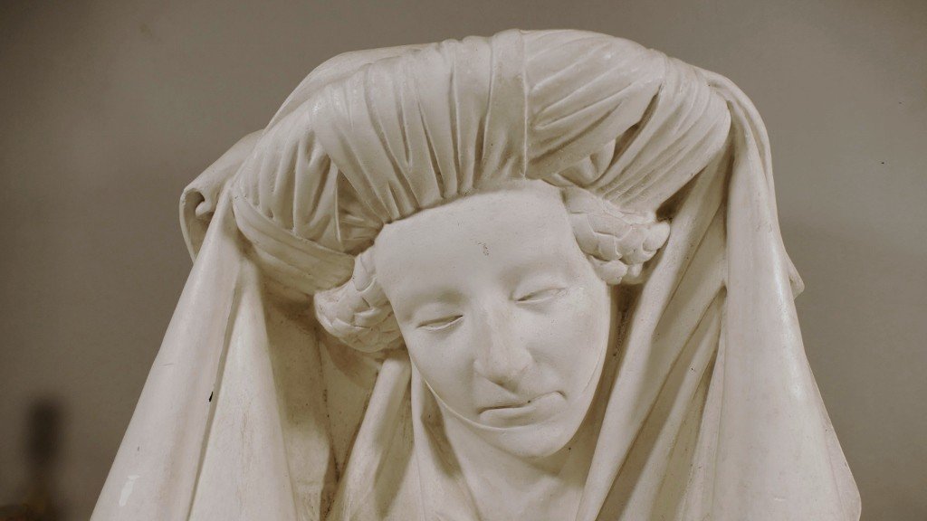 Plaster Head Of A Holy Woman – Late 19th-century Gothic Cast – The Entombment Of Tonnerre-photo-3
