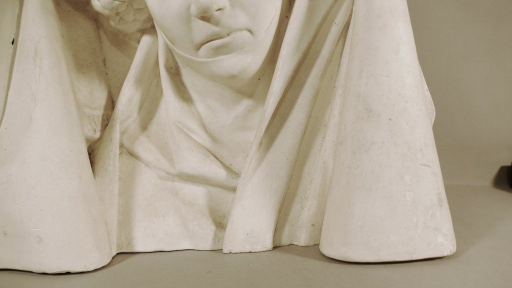 Plaster Head Of A Holy Woman – Late 19th-century Gothic Cast – The Entombment Of Tonnerre-photo-4