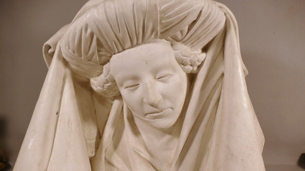 Plaster Head Of A Holy Woman – Late 19th-century Gothic Cast – The Entombment Of Tonnerre-photo-1