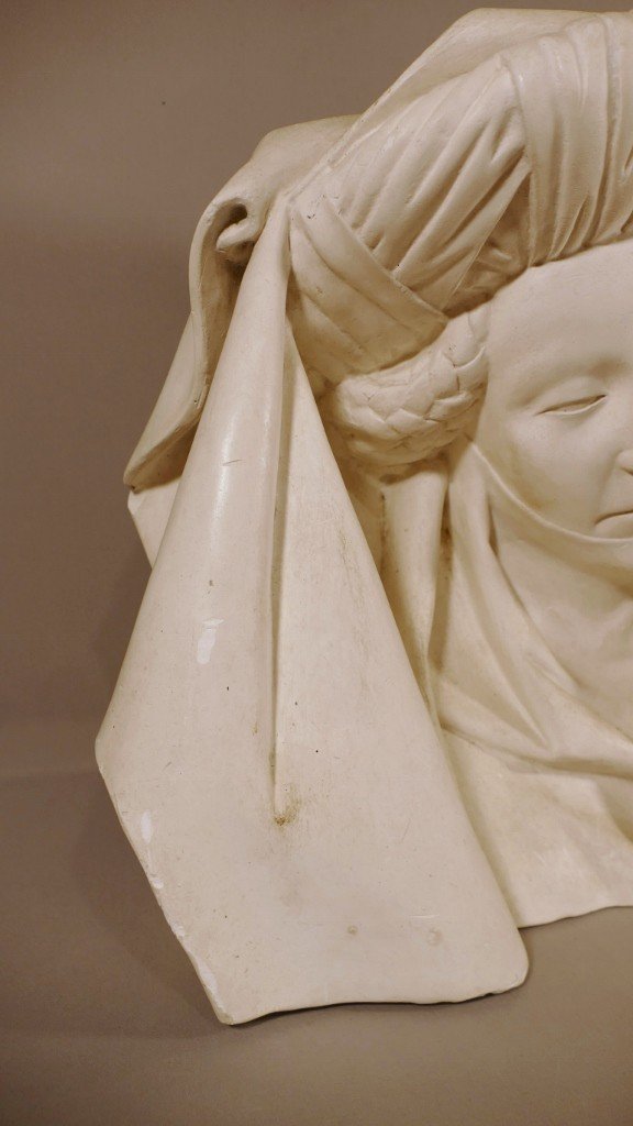 Plaster Head Of A Holy Woman – Late 19th-century Gothic Cast – The Entombment Of Tonnerre-photo-2