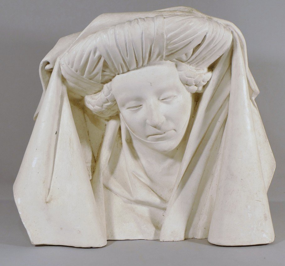 Plaster Head Of A Holy Woman – Late 19th-century Gothic Cast – The Entombment Of Tonnerre