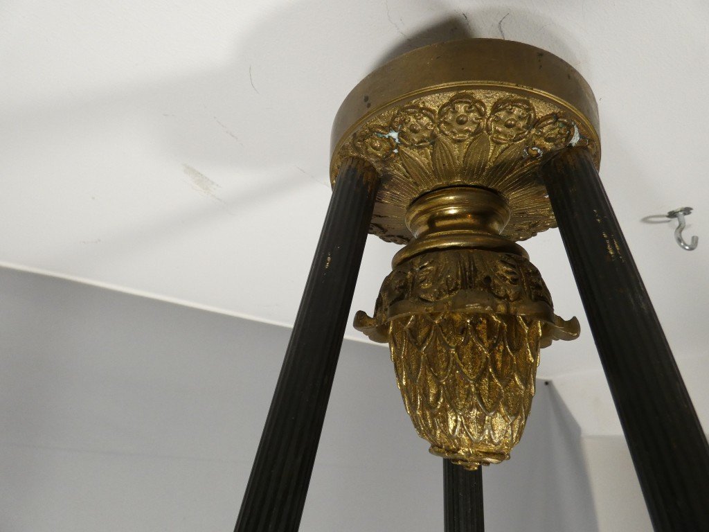 Grand lustre de style Empire en bronze doré et tôle patinée à décor de cygnes – Vers 1900-photo-7