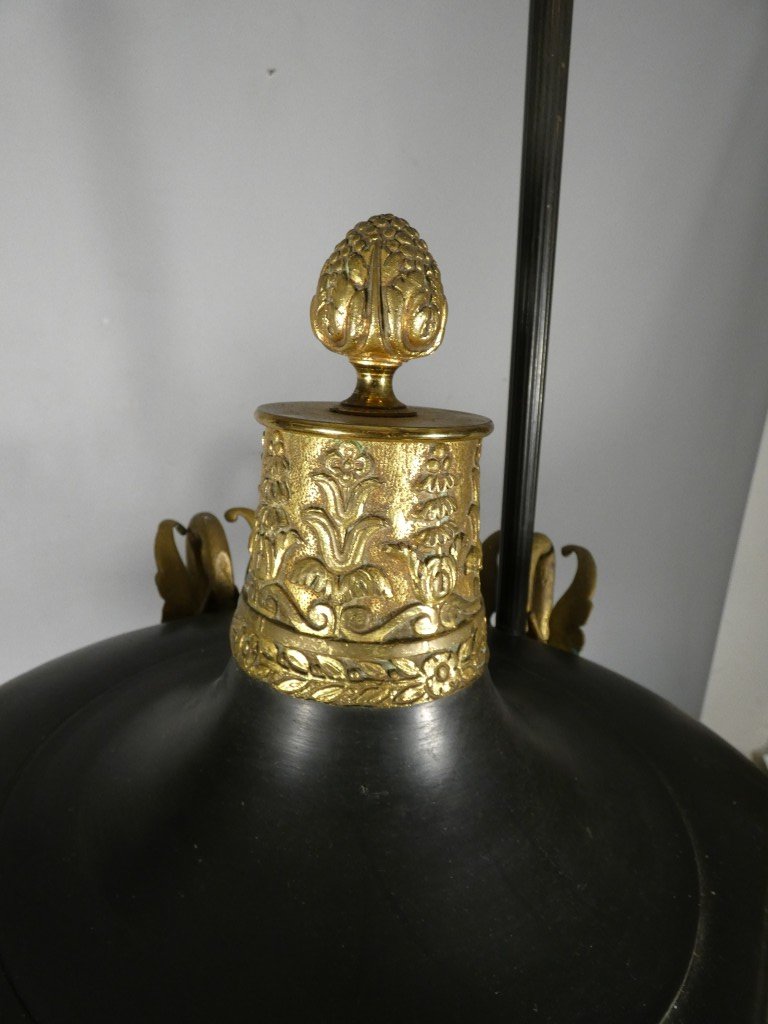 Grand lustre de style Empire en bronze doré et tôle patinée à décor de cygnes – Vers 1900-photo-8