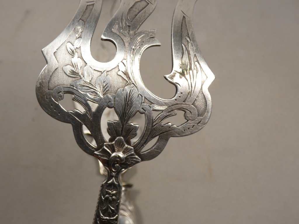 Service à poisson en métal argenté à décor rocaille Louis XV – Époque Napoléon III, XIXe siècle-photo-4