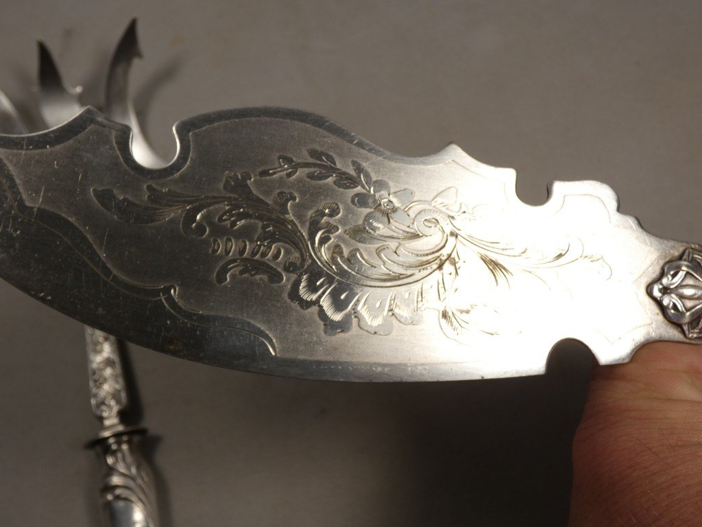 Service à poisson en métal argenté à décor rocaille Louis XV – Époque Napoléon III, XIXe siècle-photo-5