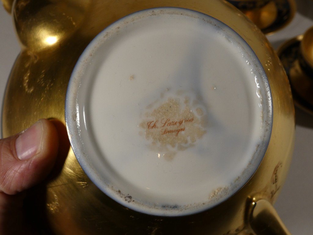 Rare Service à Café Théodore Haviland Limoges – Bleu de Four et Somptueuses Dorures à l’Or-photo-6