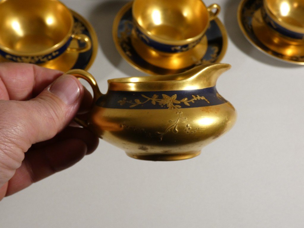 Rare Service à Café Théodore Haviland Limoges – Bleu de Four et Somptueuses Dorures à l’Or-photo-8