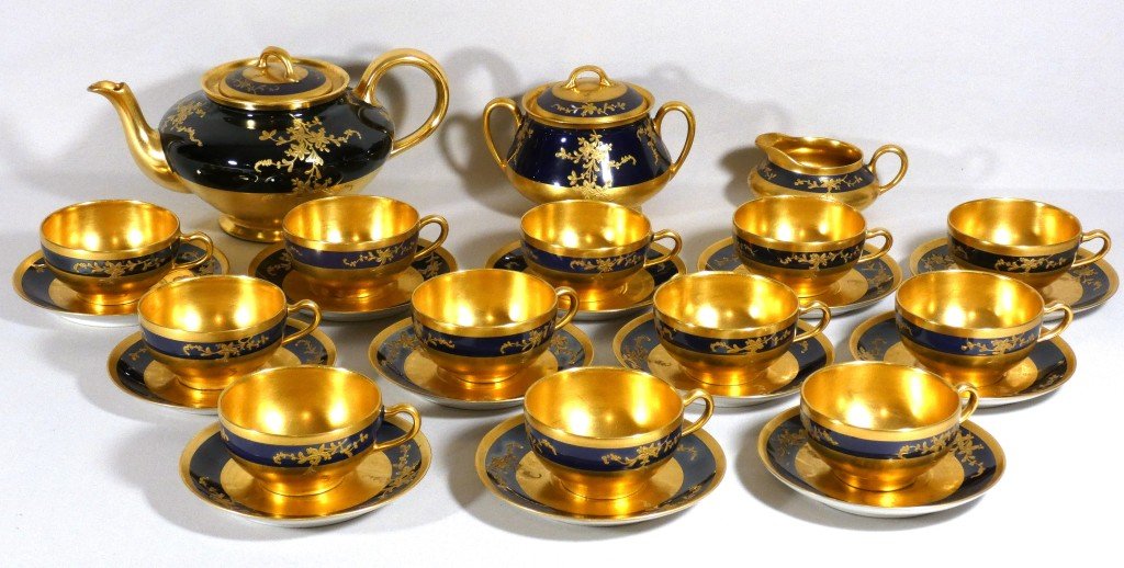 Rare Service à Café Théodore Haviland Limoges – Bleu de Four et Somptueuses Dorures à l’Or