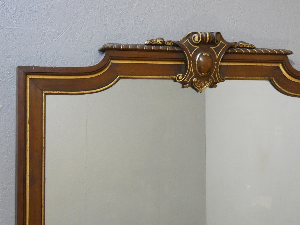 Large Antique Napoleon III-era Mirror In Carved Oak With Gilded Accents, 19th Century -photo-2