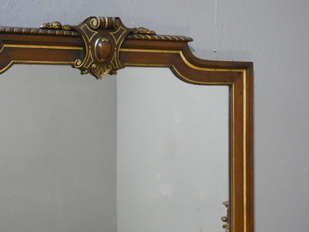 Large Antique Napoleon III-era Mirror In Carved Oak With Gilded Accents, 19th Century -photo-3