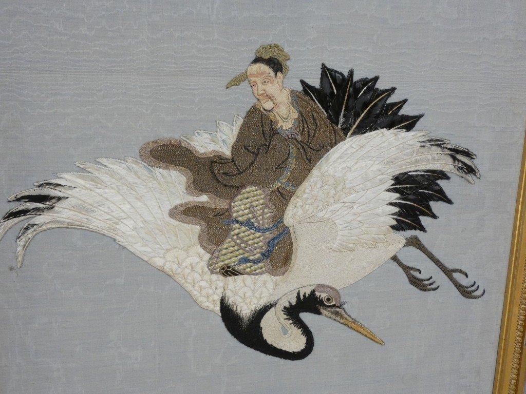 Pare-feu de style Louis XVI en bois doré décor d’une remarquable broderie asiatique  Époque XIX-photo-7