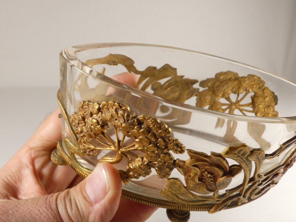 Petite jardinière de table ou centre de table Art nouveau en cristal et bronze doré – Vers 1900-photo-6