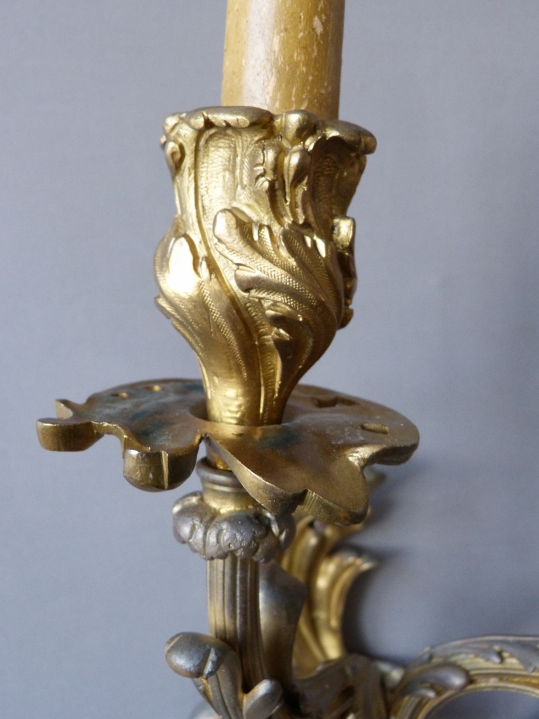 Pair Of Gilt Bronze Sconces, Style Louis XV Era XIX-photo-3