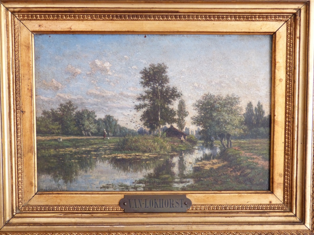 Jan Van Lokhorst, The Island, Surroundings Of Utrecht, Oil On Wood And Golden Frame XIX Th