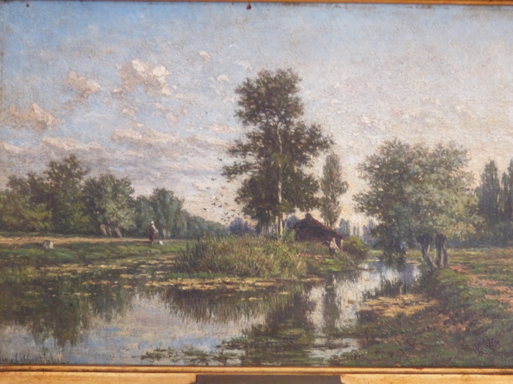 Jan Van Lokhorst, l'Ile, Environs d'Utrecht, Huile Sur Bois Et Cadre Doré XIX ème-photo-3