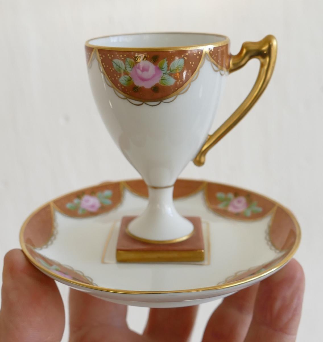 Porcelain Collection Cup Handpainted, Flowers And Gold Decor