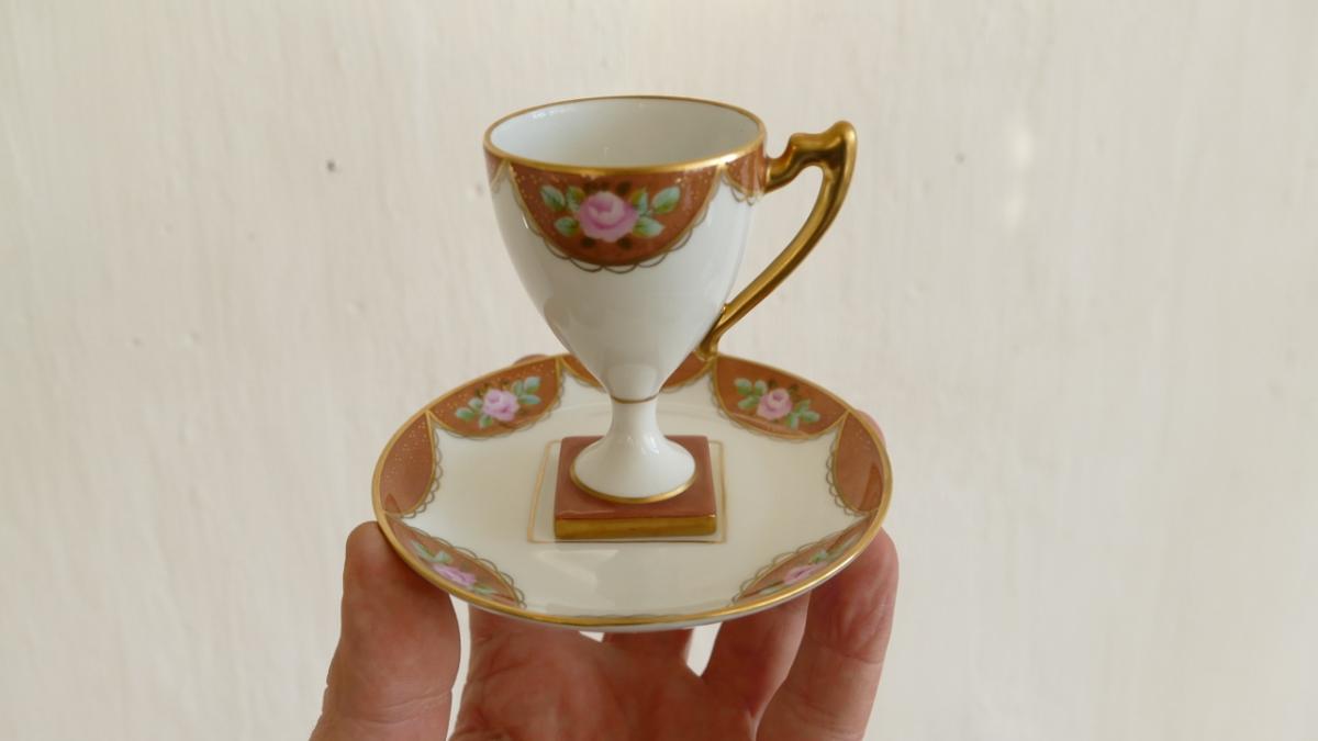 Porcelain Collection Cup Handpainted, Flowers And Gold Decor-photo-3