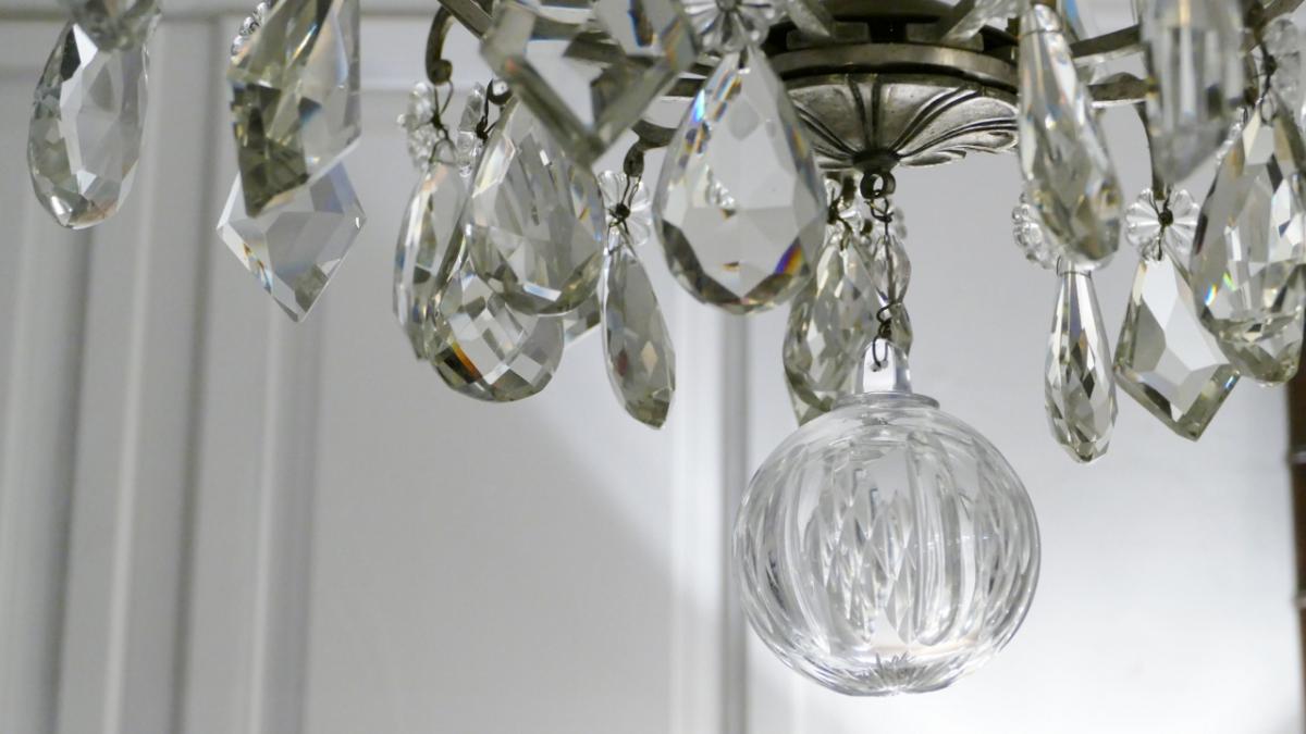 Silver Bronze, Chandelier Cage Crystal Pendants, Baccarat, Early Twentieth-photo-3