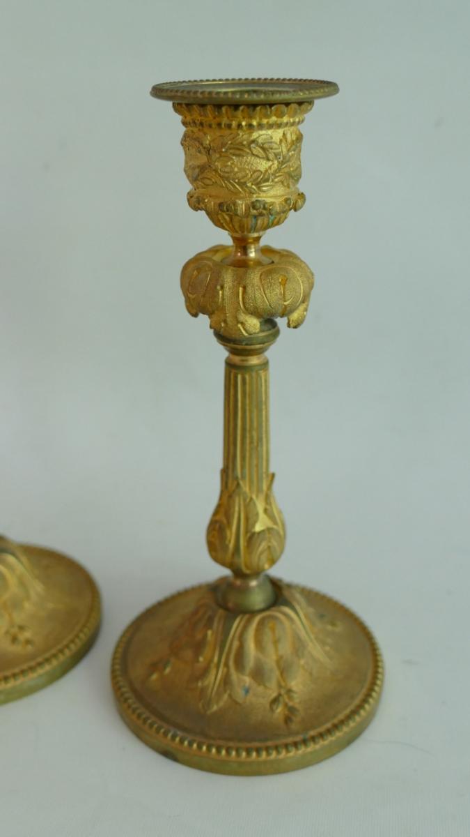 Pair Of Candlesticks Louis XVI Gilt Bronze, Time XIX-photo-2