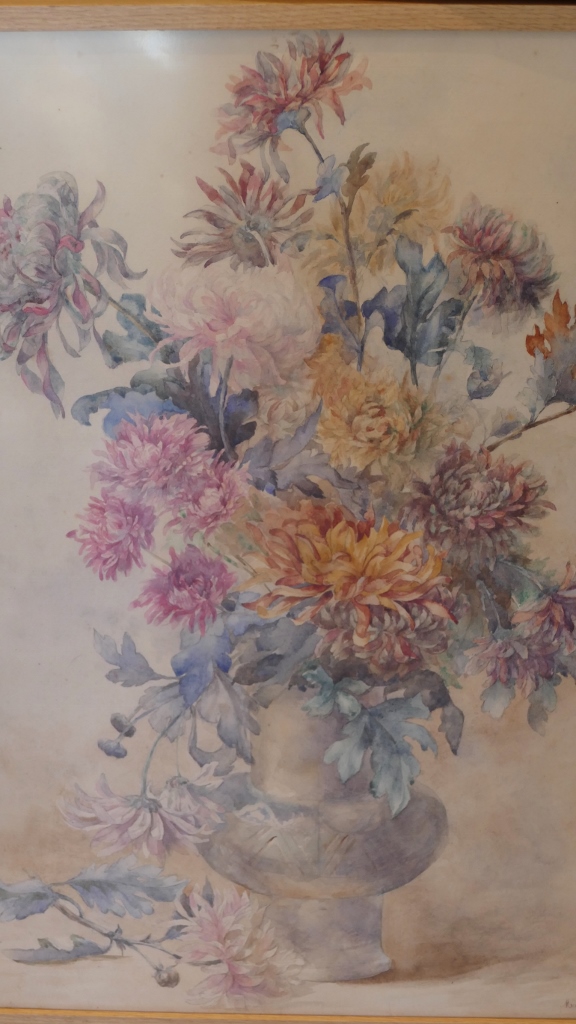 Bouquet De Chrysanthèmes, Aquarelle Signée Mathilde Levant-photo-2