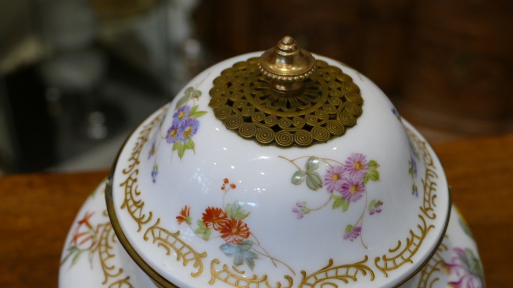 Samson, Vase, Coupe Pot Pourri En Porcelaine Peint à La Main De Fleurs, époque XIX ème-photo-2
