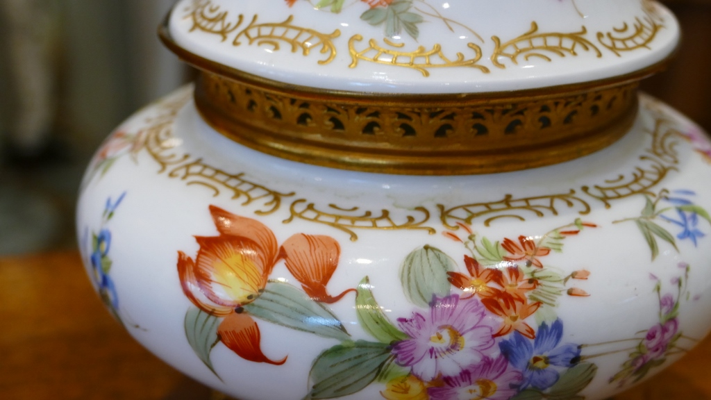 Samson, Vase, Coupe Pot Pourri En Porcelaine Peint à La Main De Fleurs, époque XIX ème-photo-3