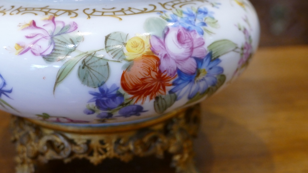 Samson, Vase, Coupe Pot Pourri En Porcelaine Peint à La Main De Fleurs, époque XIX ème-photo-4