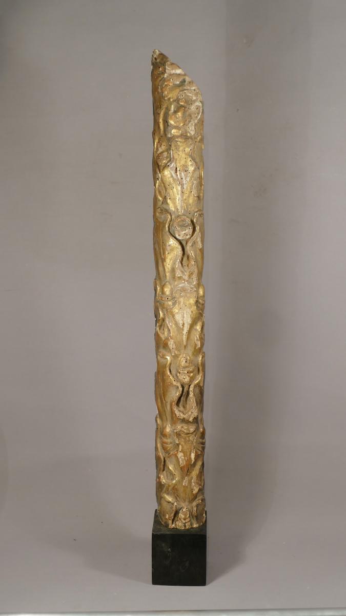 Sculpture En Bois Doré Sculpté, Façon Totem, époque XVIII ème Siècle