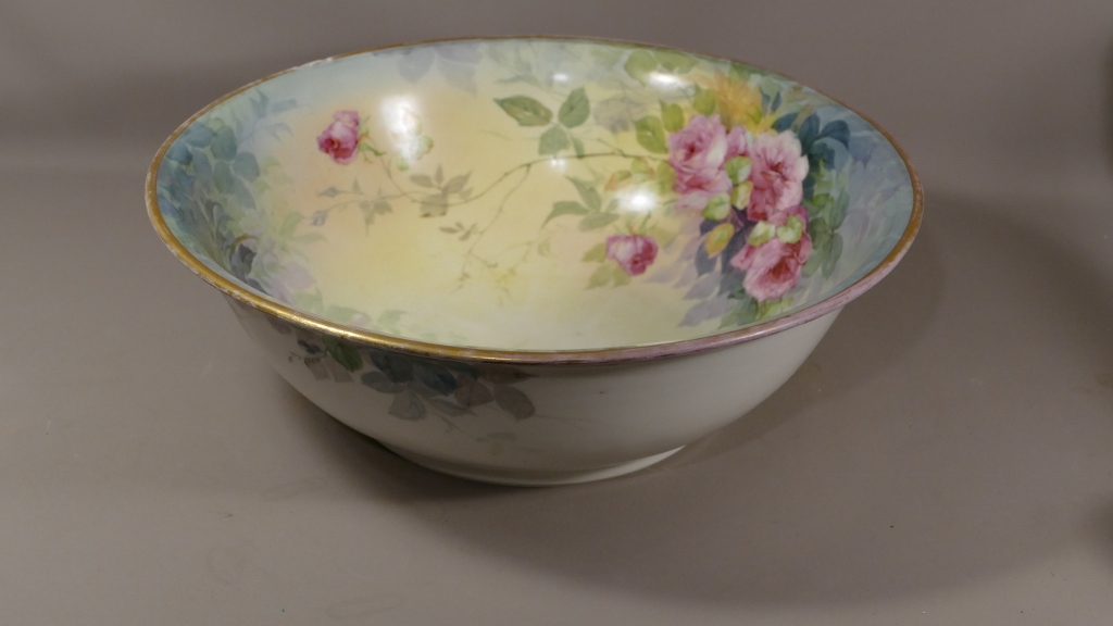Large Cup, Salad Bowl, Porcelain Bowl Hand Painted Rose Flowers-photo-3