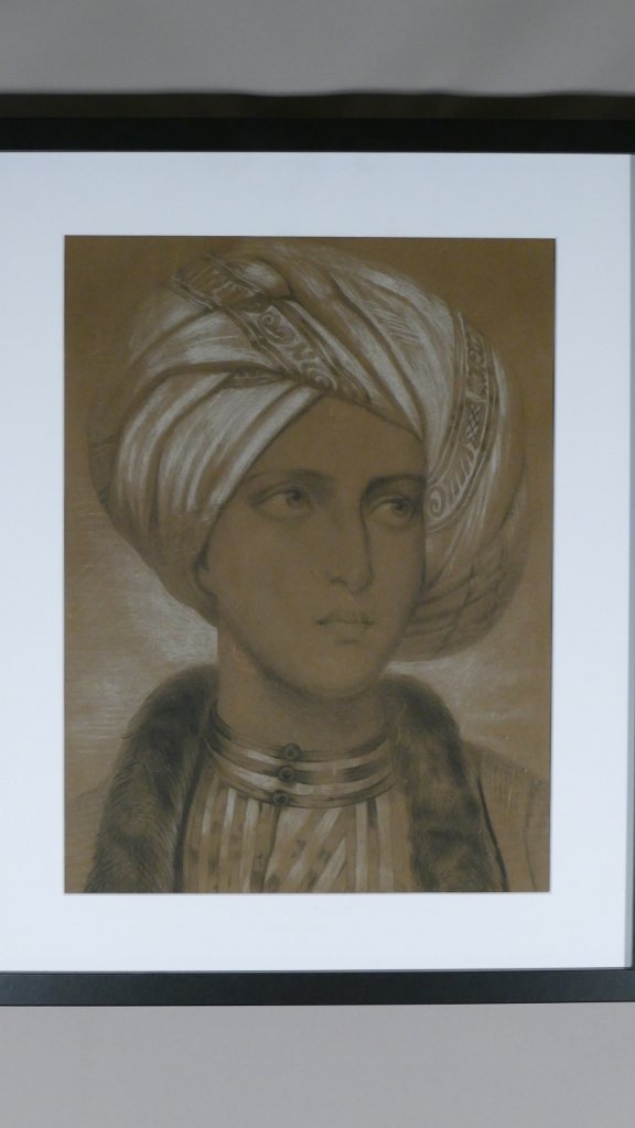 Orientalist, Young Man In Turban, Drawing Charcoal And Chalk, Middle Nineteenth-photo-3