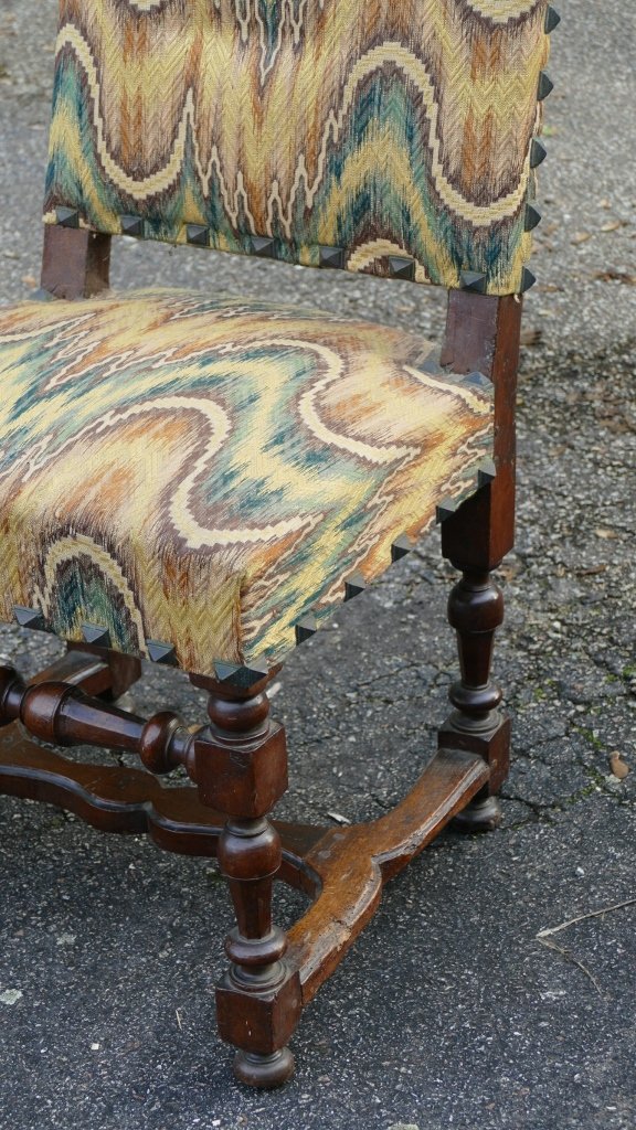 Chaise Louis XIII En Noyer, époque XVII ème Siècle, Tissu Du Mobilier National-photo-3