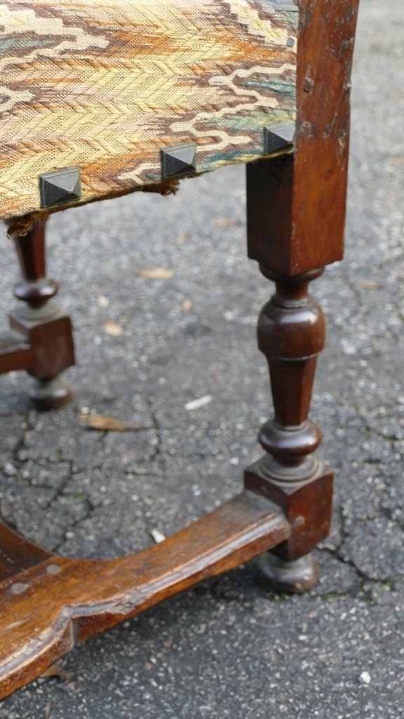 Chaise Louis XIII En Noyer, époque XVII ème Siècle, Tissu Du Mobilier National-photo-3