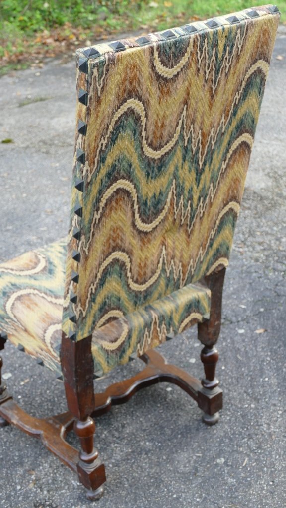 Chaise Louis XIII En Noyer, époque XVII ème Siècle, Tissu Du Mobilier National-photo-6