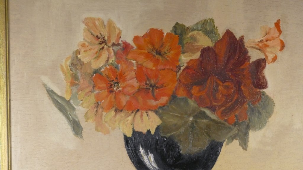 Oil On Panel, Still Life With Bouquet Capucines, Signed M. Larocque-photo-2