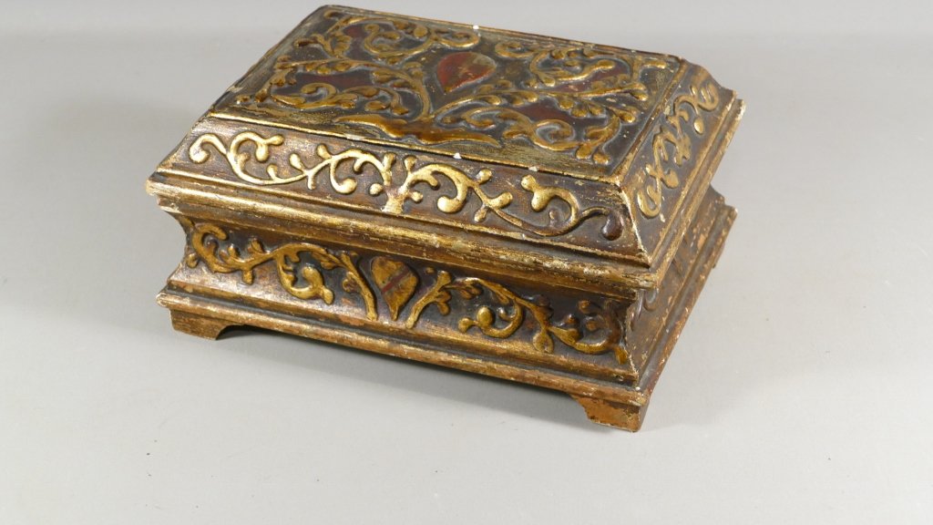 Box Wooden Carved Gilt And Polychrome Nineteenth Time-photo-2