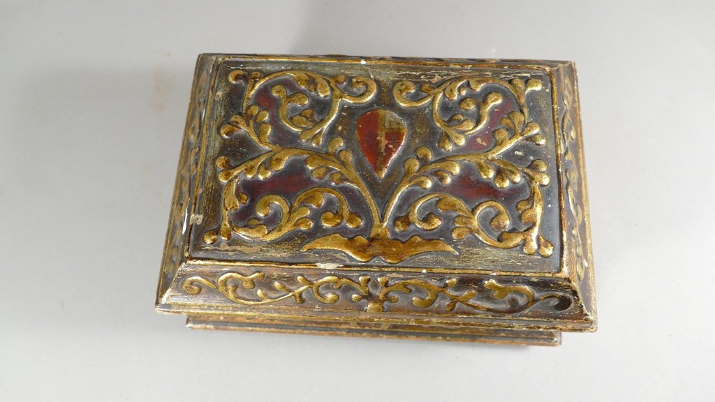 Box Wooden Carved Gilt And Polychrome Nineteenth Time-photo-3