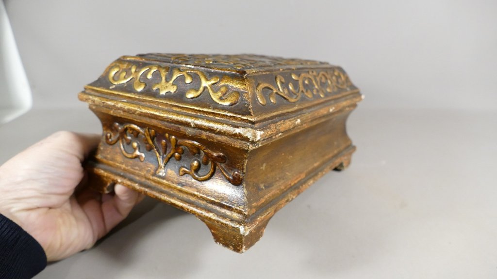 Box Wooden Carved Gilt And Polychrome Nineteenth Time-photo-2