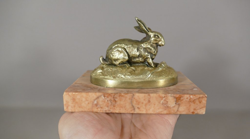 Animal Bronze, Rabbit Statuette With Carrot And Salad, In The Taste Of Lead, Barye, XIX-photo-2