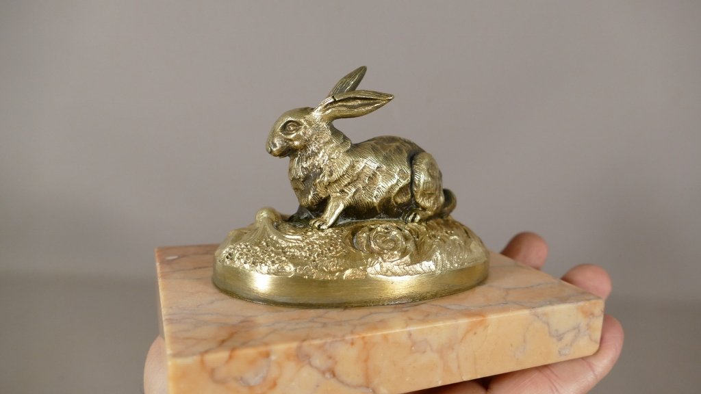 Animal Bronze, Rabbit Statuette With Carrot And Salad, In The Taste Of Lead, Barye, XIX-photo-3