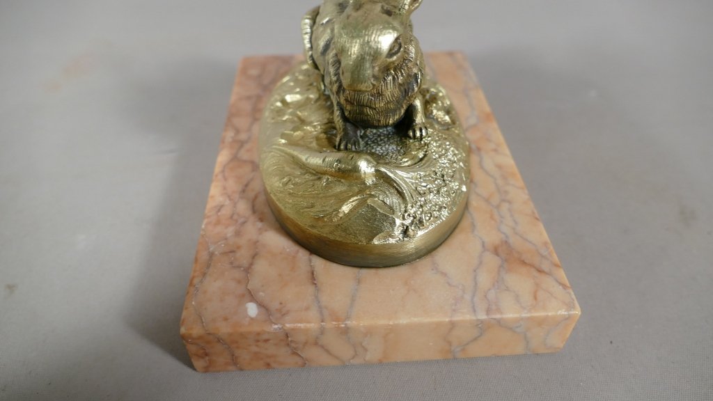 Animal Bronze, Rabbit Statuette With Carrot And Salad, In The Taste Of Lead, Barye, XIX-photo-3