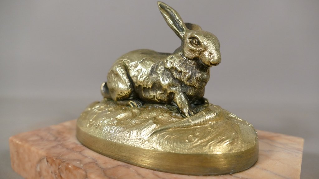 Animal Bronze, Rabbit Statuette With Carrot And Salad, In The Taste Of Lead, Barye, XIX-photo-4