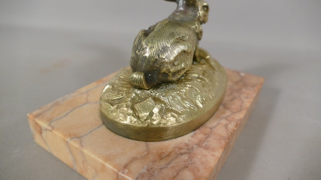 Animal Bronze, Rabbit Statuette With Carrot And Salad, In The Taste Of Lead, Barye, XIX-photo-5