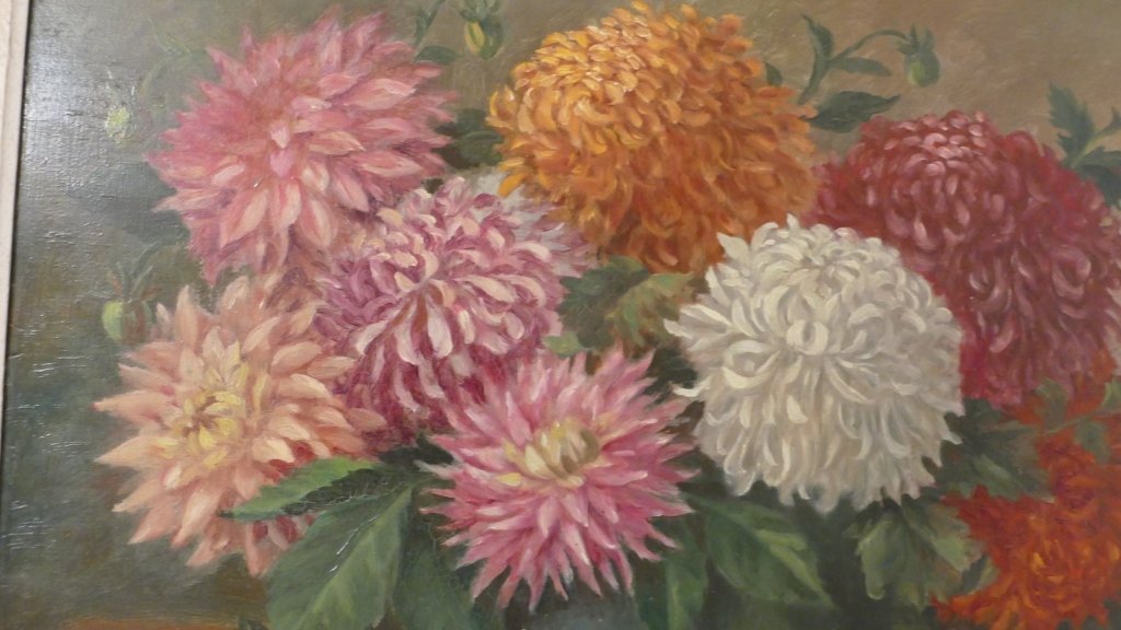 The Dahlias, Oil On Panel Signed X Quatter, Dated 1929, Frame Montparnasse-photo-4