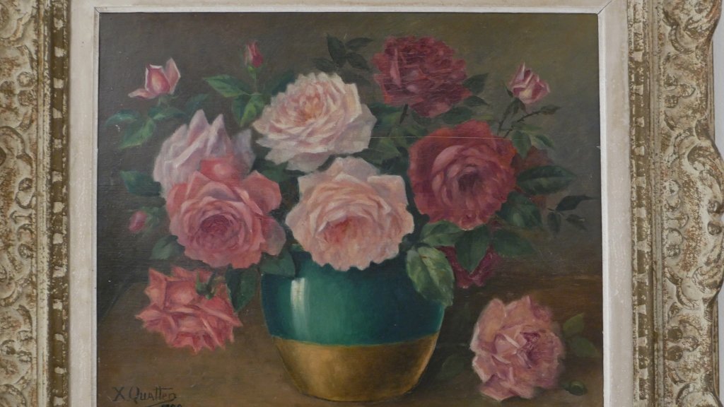 Les Roses, Oil On Panel Signed X Quatter, Dated 1929, Frame Montparnasse-photo-3